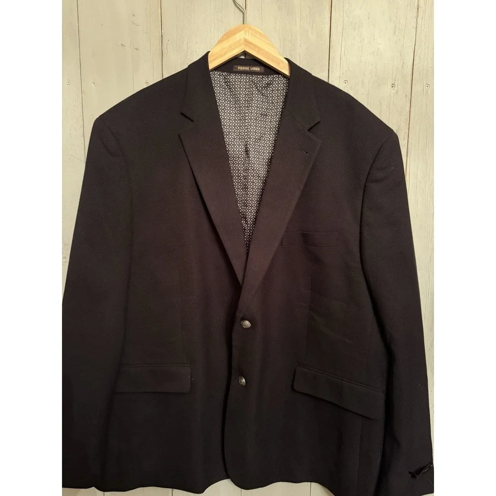 Pierre Loren 52R Black Classic  Sport Coat Blazer Jacket Solid 2B Polyester